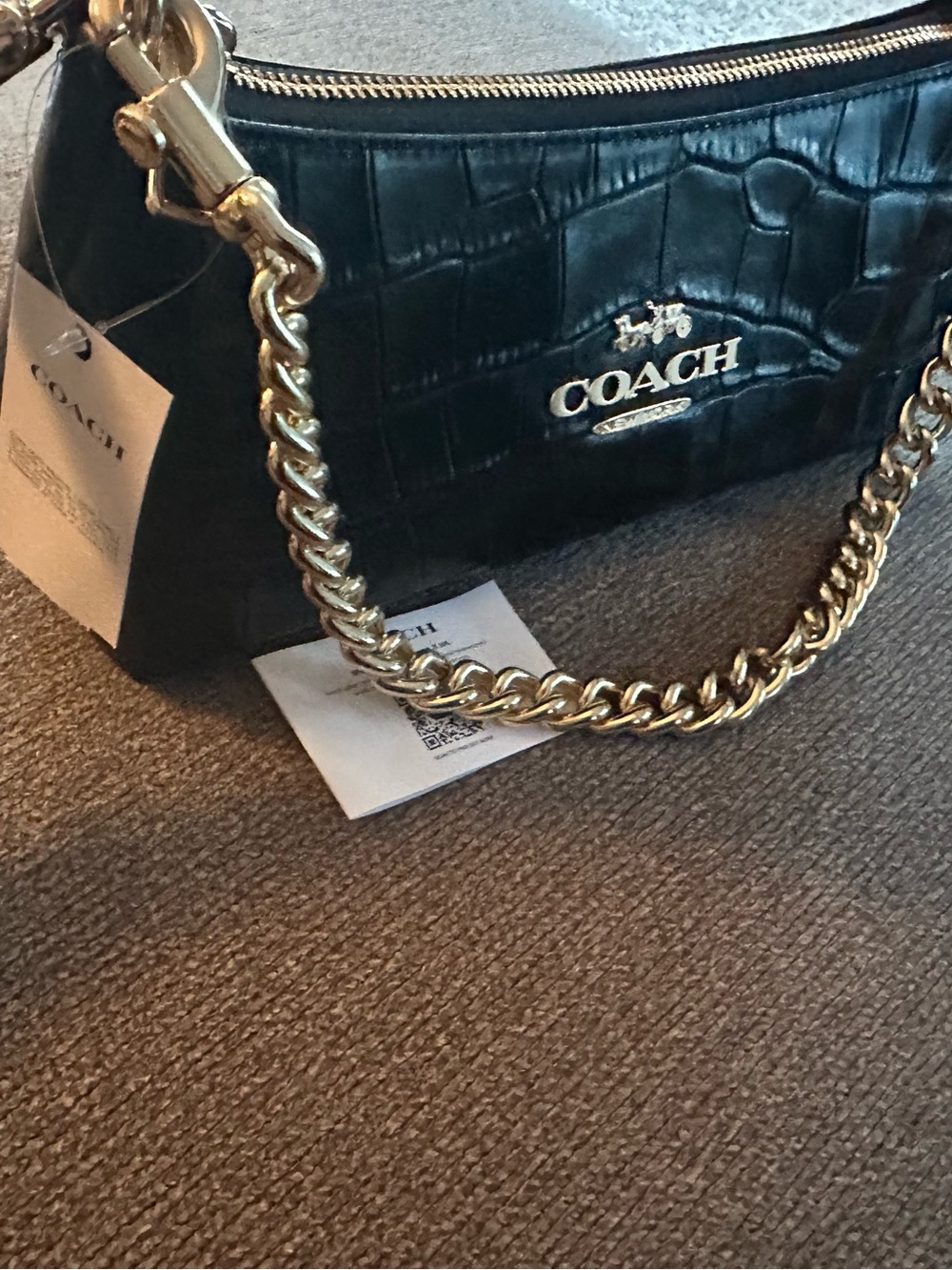 Coach ❤️Limited Charlotte Shoulder Bag In  Black Crocodile-embossed leather. NWT - Picture 5 of 14